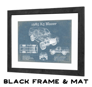 20" x 16" / Black Frame & Mat Cutler West 1985 Chevrolet K5 Blazer Blueprint Vintage Auto Patent Print