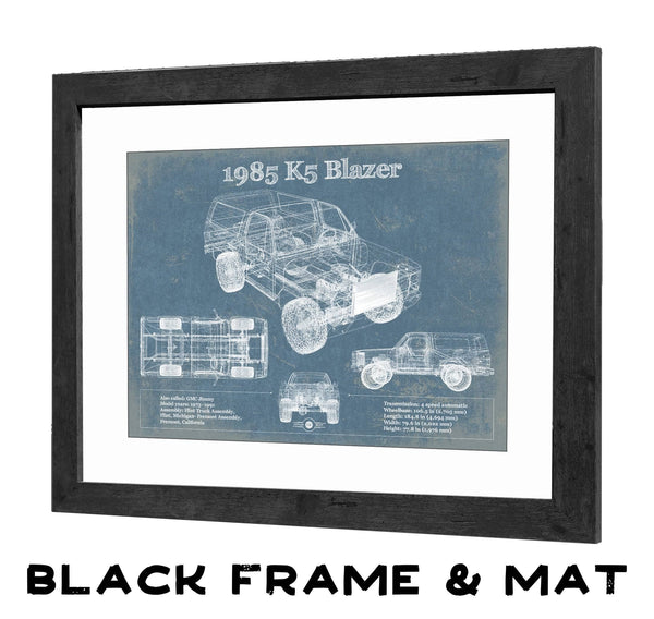 20" x 16" / Black Frame & Mat Cutler West 1985 Chevrolet K5 Blazer Blueprint Vintage Auto Patent Print