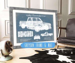 14" x 11" / Greyson Frame & Mat Cutler West 1985 Chevy C10 Vintage Blueprint Auto Print