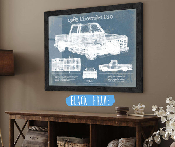 20" x 16" / Black Frame Cutler West 1985 Chevy C10 Vintage Blueprint Auto Print