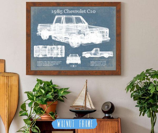 20" x 16" / Walnut Frame Cutler West 1985 Chevy C10 Vintage Blueprint Auto Print