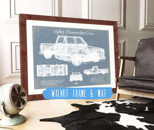 20" x 16" / Walnut Frame & Mat Cutler West 1985 Chevy C10 Vintage Blueprint Auto Print