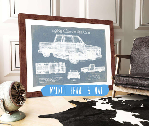 20" x 16" / Walnut Frame & Mat Cutler West 1985 Chevy C10 Vintage Blueprint Auto Print