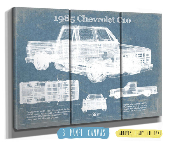 36" x 24" / 3 Panel Canvas Wrap Cutler West 1985 Chevy C10 Vintage Blueprint Auto Print