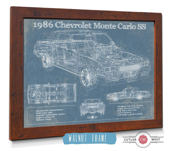 20" x 16" / Black Frame Cutler West 1986 Chevrolet Monte Carlo SS Blueprint Vintage Auto Patent Print