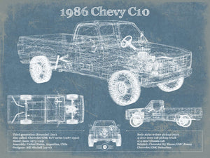 14" x 11" / Unframed Cutler West 1986 Chevy C10 Vintage Blueprint Auto Print