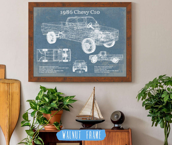20" x 16" / Walnut Frame Cutler West 1986 Chevy C10 Vintage Blueprint Auto Print