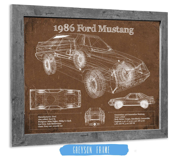 14" x 11" / Greyson Frame Cutler West 1986 Ford Mustang GT Blueprint Vintage Auto Print