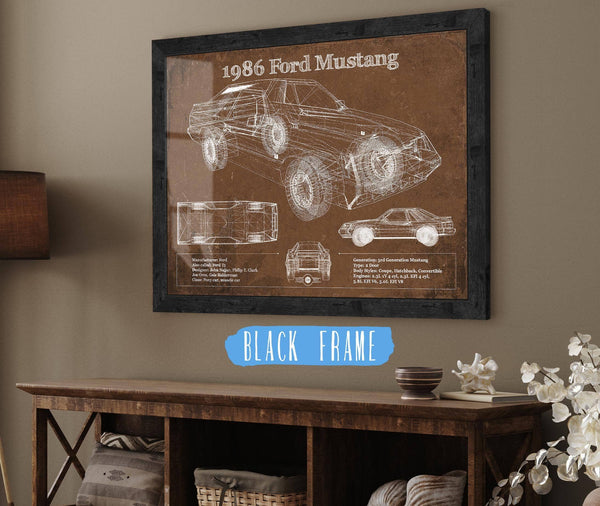 20" x 16" / Black Frame Cutler West 1986 Ford Mustang GT Blueprint Vintage Auto Print