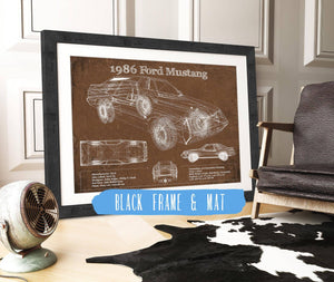 20" x 16" / Black Frame & Mat Cutler West 1986 Ford Mustang GT Blueprint Vintage Auto Print