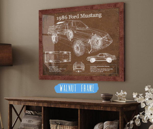 20" x 16" / Walnut Frame Cutler West 1986 Ford Mustang GT Blueprint Vintage Auto Print