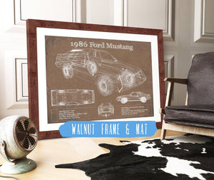 20" x 16" / Walnut Frame & Mat Cutler West 1986 Ford Mustang GT Blueprint Vintage Auto Print