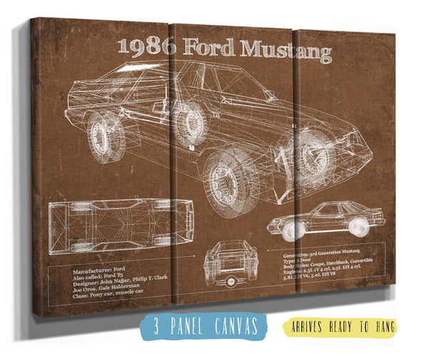 36" x 24" / 3 Panel Canvas Wrap Cutler West 1986 Ford Mustang GT Blueprint Vintage Auto Print