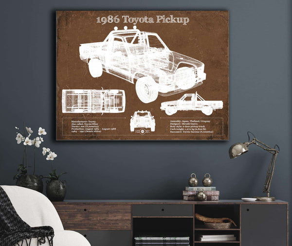 Cutler West 1986 Toyota Hilux Pickup Vintage Blueprint Auto Print
