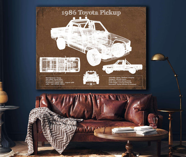 Cutler West 1986 Toyota Hilux Pickup Vintage Blueprint Auto Print