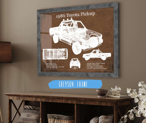 14" x 11" / Greyson Frame Cutler West 1986 Toyota Hilux Pickup Vintage Blueprint Auto Print