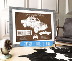 14" x 11" / Greyson Frame & Mat Cutler West 1986 Toyota Hilux Pickup Vintage Blueprint Auto Print