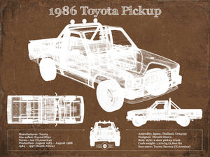 14" x 11" / Unframed Cutler West 1986 Toyota Hilux Pickup Vintage Blueprint Auto Print