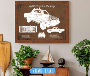 20" x 16" / Walnut Frame Cutler West 1986 Toyota Hilux Pickup Vintage Blueprint Auto Print