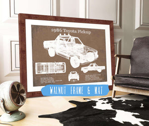20" x 16" / Walnut Frame & Mat Cutler West 1986 Toyota Hilux Pickup Vintage Blueprint Auto Print