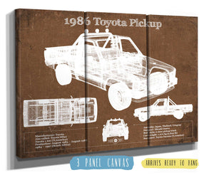 36" x 24" / 3 Panel Canvas Wrap Cutler West 1986 Toyota Hilux Pickup Vintage Blueprint Auto Print