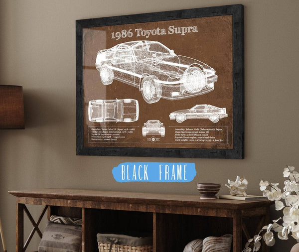 20" x 16" / Black Frame Cutler West 1986 Toyota Supra Vintage Blueprint Auto Print