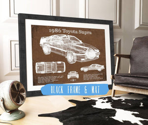20" x 16" / Black Frame & Mat Cutler West 1986 Toyota Supra Vintage Blueprint Auto Print