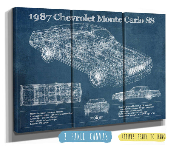 36" x 24" / 3 Panel Canvas Wrap Cutler West 1987 Monte Carlo SS Vintage Blueprint Auto Print
