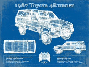 14" x 11" / Unframed Cutler West 1987 Toyota 4runner Vintage Blueprint Auto Print
