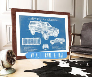 20" x 16" / Walnut Frame & Mat Cutler West 1987 Toyota 4runner Vintage Blueprint Auto Print
