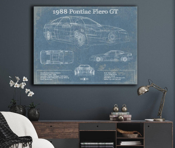 Cutler West 1988 Pontiac Fiero GT Vintage Blueprint Auto Print
