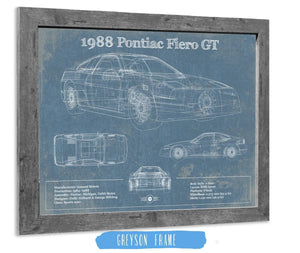 14" x 11" / Greyson Frame Cutler West 1988 Pontiac Fiero GT Vintage Blueprint Auto Print