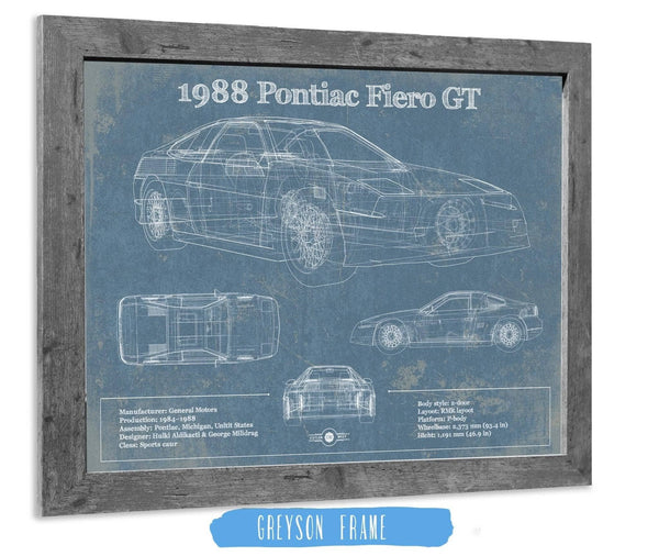 14" x 11" / Greyson Frame Cutler West 1988 Pontiac Fiero GT Vintage Blueprint Auto Print