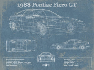 14" x 11" / Unframed Cutler West 1988 Pontiac Fiero GT Vintage Blueprint Auto Print