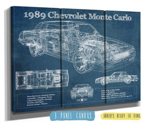 36" x 24" / 3 Panel Canvas Wrap Cutler West 1989 Chevrolet Monte Carlo SS Blueprint Vintage Auto Patent Print