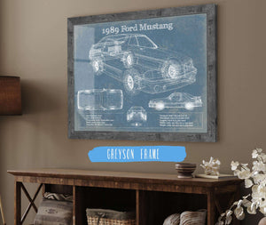 14" x 11" / Greyson Frame Cutler West 1989 Ford Mustang Vintage Blueprint Auto Print