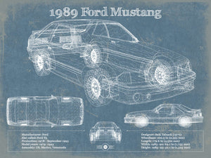 14" x 11" / Unframed Cutler West 1989 Ford Mustang Vintage Blueprint Auto Print