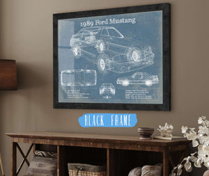 20" x 16" / Black Frame Cutler West 1989 Ford Mustang Vintage Blueprint Auto Print