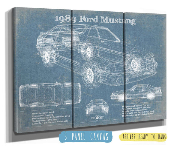 36" x 24" / 3 Panel Canvas Wrap Cutler West 1989 Ford Mustang Vintage Blueprint Auto Print