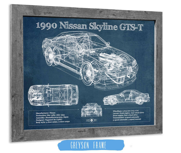 14" x 11" / Greyson Frame Cutler West 1990 R32 Skyline GTS-T Original Blueprint Art