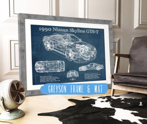 14" x 11" / Greyson Frame & Mat Cutler West 1990 R32 Skyline GTS-T Original Blueprint Art