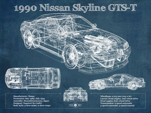 14" x 11" / Unframed Cutler West 1990 R32 Skyline GTS-T Original Blueprint Art