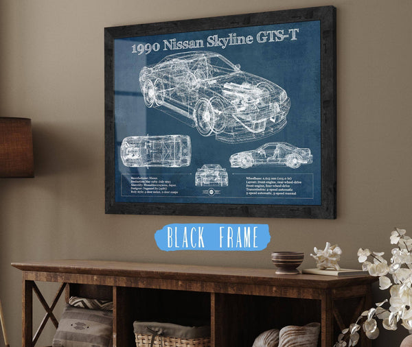 20" x 16" / Black Frame Cutler West 1990 R32 Skyline GTS-T Original Blueprint Art