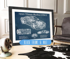 20" x 16" / Black Frame & Mat Cutler West 1990 R32 Skyline GTS-T Original Blueprint Art