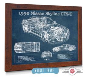 20" x 16" / Walnut Frame Cutler West 1990 R32 Skyline GTS-T Original Blueprint Art