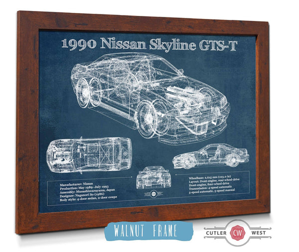 20" x 16" / Walnut Frame Cutler West 1990 R32 Skyline GTS-T Original Blueprint Art