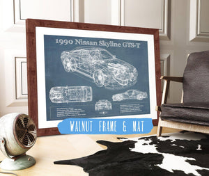 20" x 16" / Walnut Frame & Mat Cutler West 1990 R32 Skyline GTS-T Original Blueprint Art