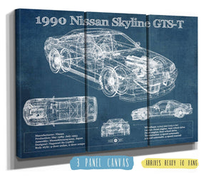 36" x 24" / 3 Panel Canvas Wrap Cutler West 1990 R32 Skyline GTS-T Original Blueprint Art