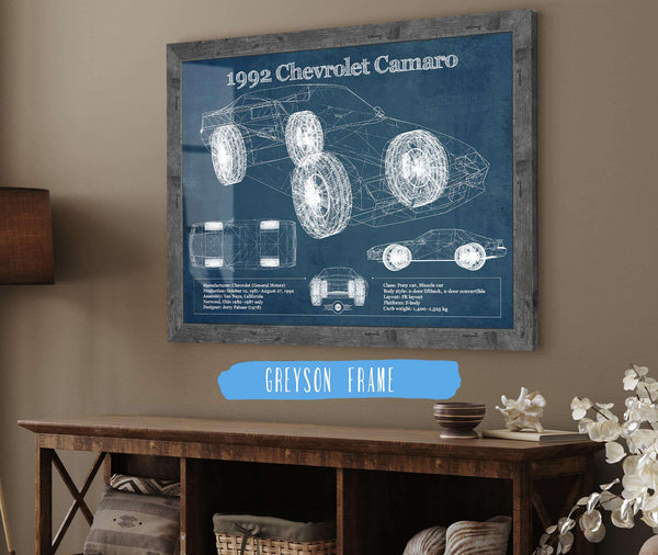 14" x 11" / Greyson Frame Cutler West 1992 Chevrolet Camaro Vintage Blueprint Auto Print