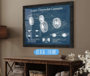 20" x 16" / Black Frame Cutler West 1992 Chevrolet Camaro Vintage Blueprint Auto Print